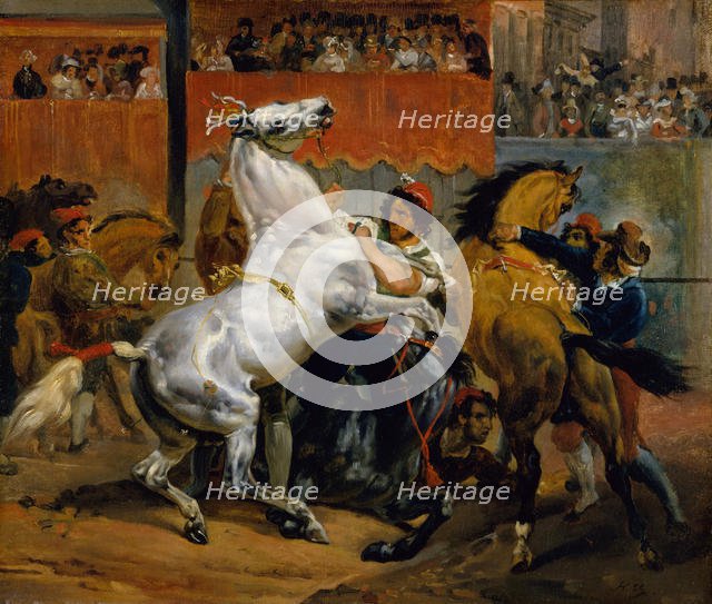 The Start of the Race of the Riderless Horses, 1820. Creator: Émile Jean-Horace Vernet.