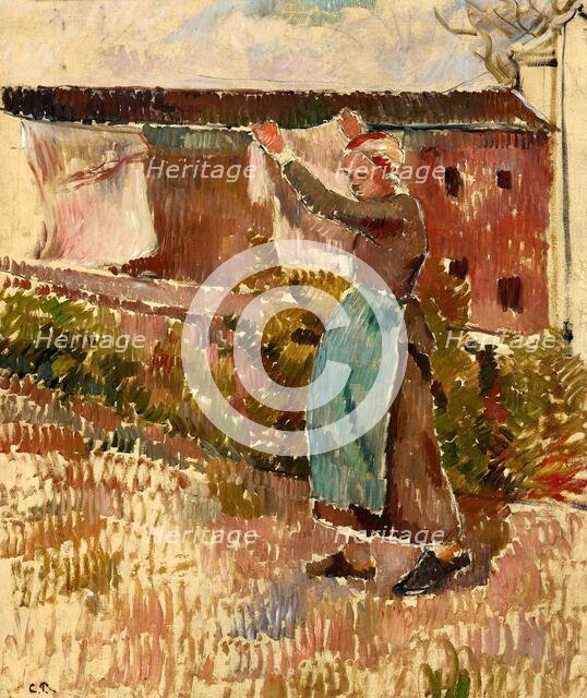 Femme étendant du linge, Éragny, c1887. Creator: Pissarro; Camille (1830-1903).
