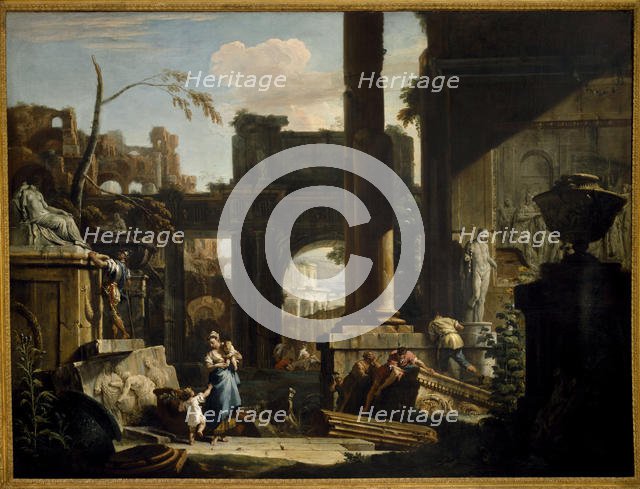 Perspective of ruins with figures, 1720s. Creator: Ricci, Sebastiano (1659-1734).