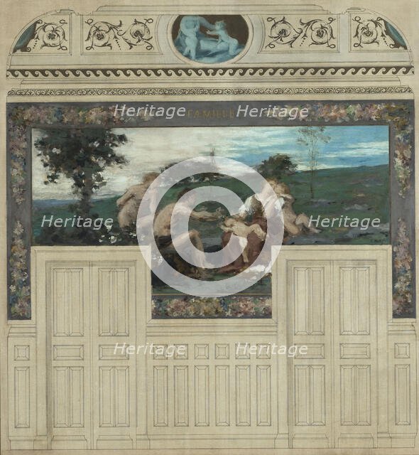 Esquisse pour la salle des mariages de la mairie de Saint-Maur-des-Fossés : Famille, 1883. Creator: Edouard Michel Lancon.