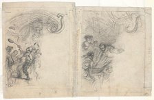 Chef Tossing Pancakes and Group of Four Men [verso]. Creator: Felix Octavius Carr Darley.