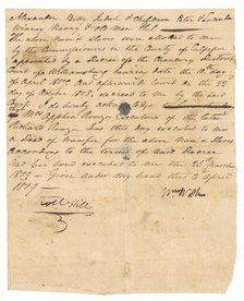 Deed of transfer of enslaved persons from the estate of Richard Rouzee, April 3, 1809. Creator: Unknown.