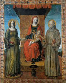 The Virgin and Child between Saint Catherine of Alexandria and Saint Bernardino of Siena, 1514. Creator: Foppa, Vincenzo (active 1456-1516).