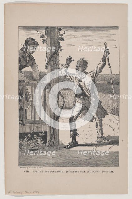 Hi! Ho-o-o! He Done Come. Jumboloro Tell you Fust (The Galaxy, An Illustrated Magazin..., June 1869. Creator: Unknown.