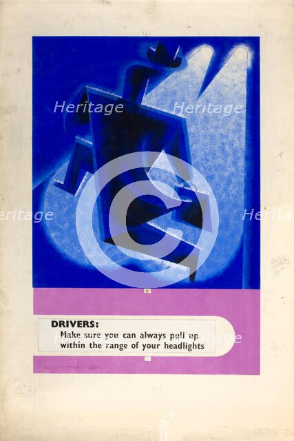 'Drivers - make sure you can always pull up within...', WWII road safety poster, between 1939-1946. Creators: Central Office of Information, Tom Gentleman.