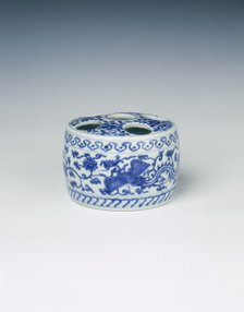 Blue and white brush and ink stand, China, 1522-1566. Artist: Unknown