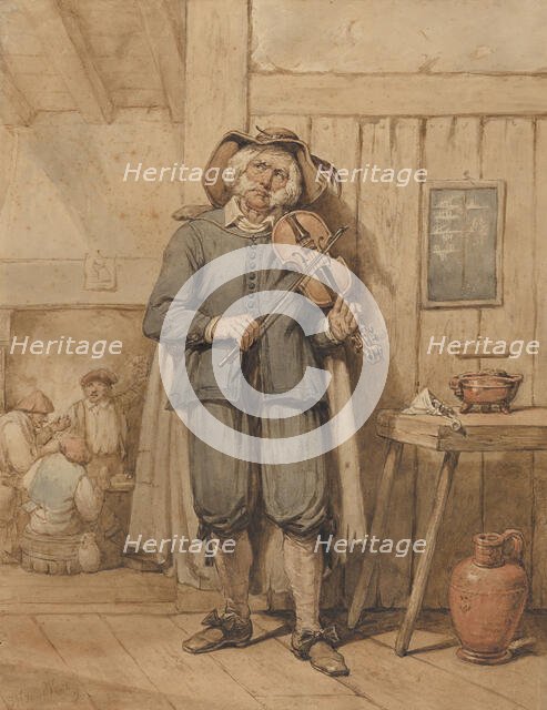 A Fiddler in a Tavern, with Three Men in the Background, mid-19th century. Creator: Johannes Hendrik van West.