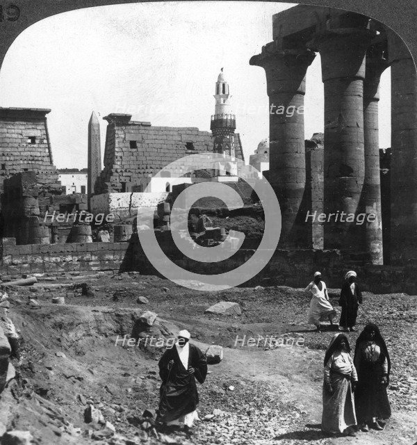 'The Moslem mosque in the court of Luxor Temple, Thebes, Egypt', 1905.Artist: Underwood & Underwood