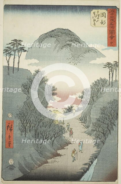 Okabe: Narrow Ivy-covered Road at Mount Utsu (Okabe, Utsu no yama tsuta no hosomichi), no...., 1855. Creator: Ando Hiroshige.