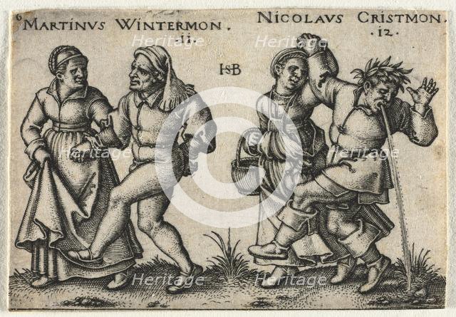 The Peasant Wedding or the Twelve Months: 11-Martinus Wintermon 12-Nicolaus Cristmon, 1546. Creator: Hans Sebald Beham (German, 1500-1550).