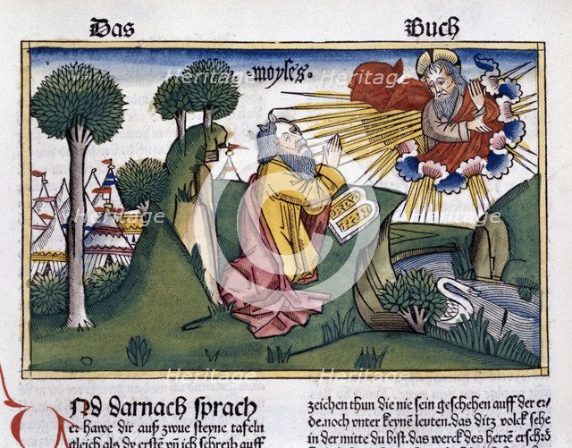 Exodus 34:1-10: Moses receives the second tablets with the Ten Commandments. Artist: Unknown