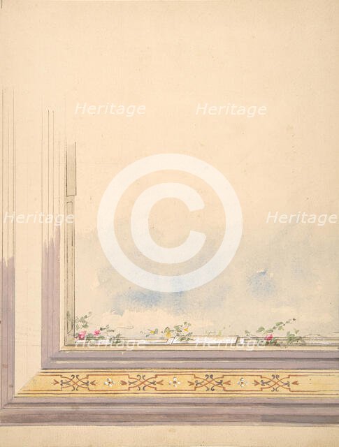 Design for a ceiling painted with clouds and flowering vines, 1830-97. Creators: Jules-Edmond-Charles Lachaise, Eugène-Pierre Gourdet.