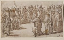 Augustus and the Tiburtine Sibyl, ca 1547. Creator: Lombard, Lambert (1505-1566).