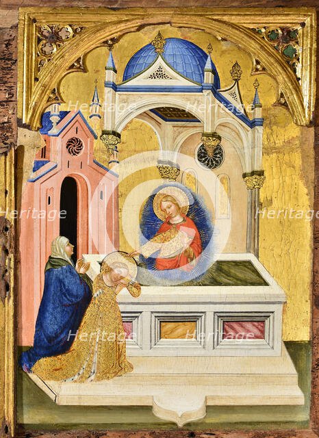 Lucia praying at the tomb of Saint Agatha, c.1410. Creator: Jacobello del Fiore.