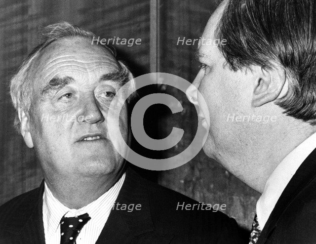Lord William Whitelaw (1918-1999) with Lord Bethell (1922-2001), British politicians, 1989. Artist: Unknown