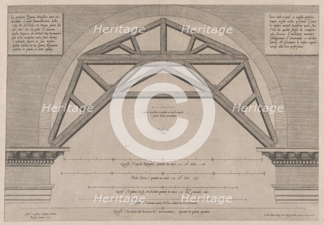 Speculum Romanae Magnificentiae: Wooden Framework to Support Arches in a Building,..., 16th century. Creator: Jacob Bos.