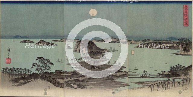 Panorama of the Eight Views of Kanazawa under a Full Moon (Buyo Kanazawa hassho yakei), 1857. Creator: Hiroshige, Utagawa (1797-1858).