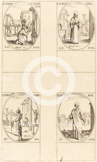 Sts. Simon and Jude, Apostles; St. Narcissus; St. Marcellus; St. Quintin. Creator: Jacques Callot.