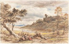 Travellers Resting by a Fallen Tree, 1852. Creator: John Linnell the Elder.