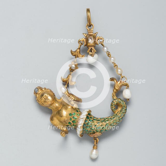 Pendant Shaped as a Mermaid, Spain, c. 1575-c. 1600, with later modifications. Creator: Unknown.