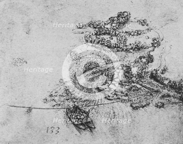 'Bird's-Eye View of a River with a Rope Ferry', c1480 (1945). Artist: Leonardo da Vinci.