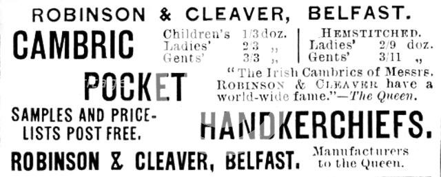 Advertisement for Robinson & Cleaver, 1895. Creator: Unknown.