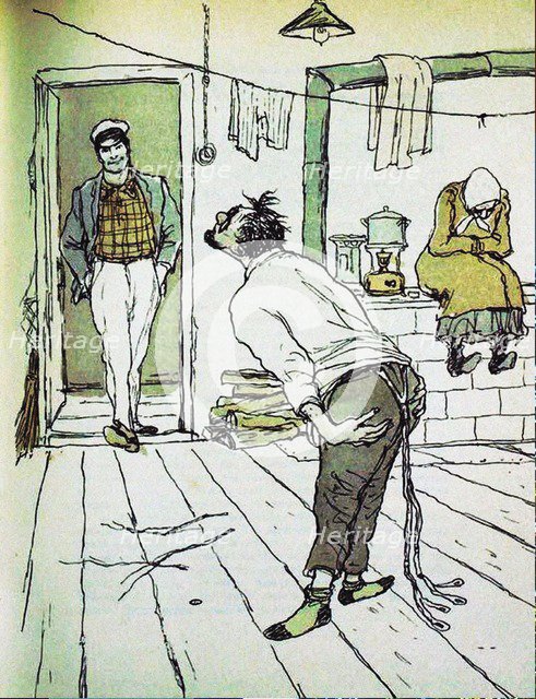 Vasisualy Lokhankin. Illustration for the novel "The Little Golden Calf" by Ilf and Petrov, 1969.