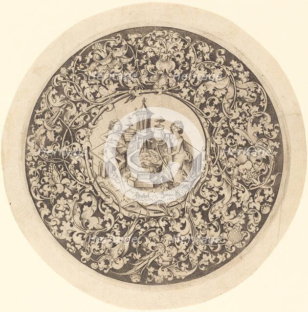 Circular Ornament with Musicians Playing near a Well, c. 1495/1503. Creator: Israhel van Meckenem.