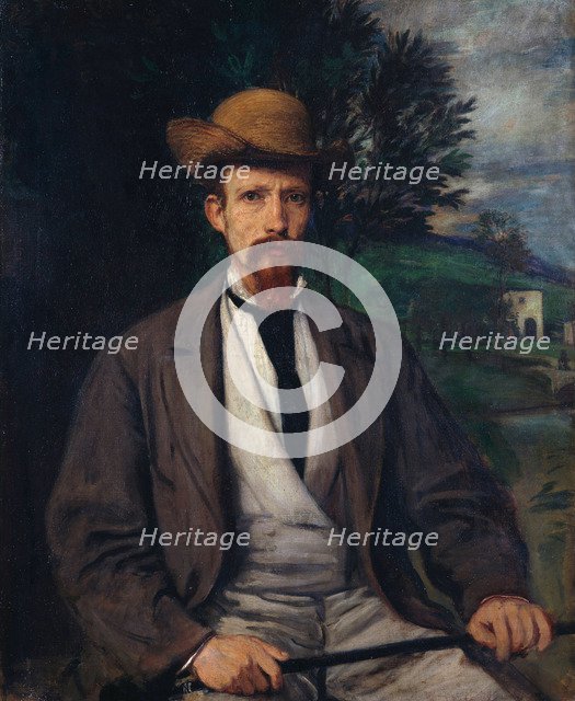 Self-Portrait with Yellow Hat, 1874. Artist: Marées, Hans von (1837-1887)