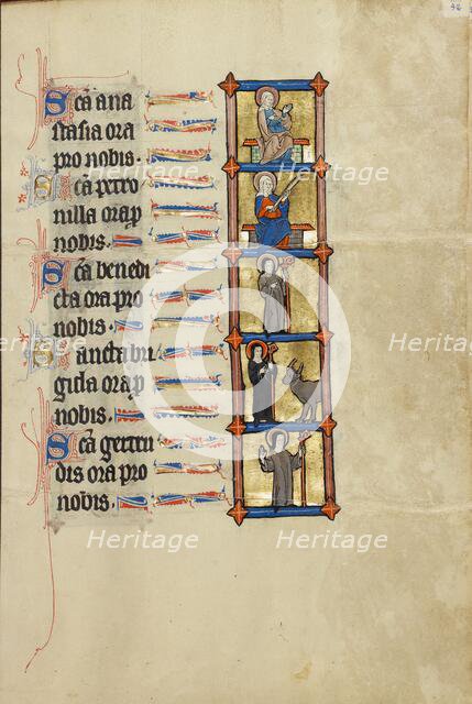 Saint Anastasia Enthroned: Saint Petronilla: Abbess Benedicta with a Crosier..., about 1300. Creator: Unknown.