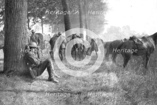 'La rupture de Chemin des Dames; entre l'Ourcq et la Marne: halte de cavaliers amercains', 1918. Creator: Unknown.