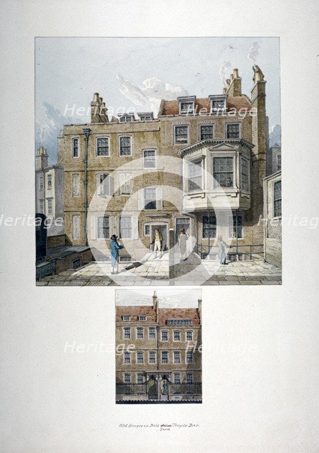 Two views of houses in Bell Yard, Chancery Lane, London, 1818.                  Artist: Robert Blemmell Schnebbelie