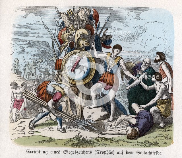 Ancient History. Greece. War trophies. German engraving, 1865.