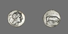 Stater (Coin) Depicting the Goddess Athena, 350-320 BCE. Creator: Unknown.