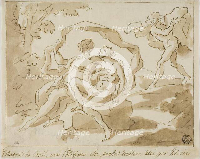 Galatea and Acis with Polyphemus who is about to kill Acis out of Jealousy, n.d. Creator: Unknown.