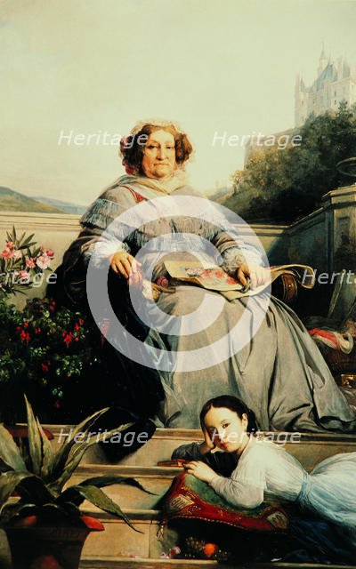 Portrait of Madame Clicquot, née Ponsardin (1777-1866) with her Daughter, Between 1851 and 1860. Creator: Cogniet, Léon (1794-1880).
