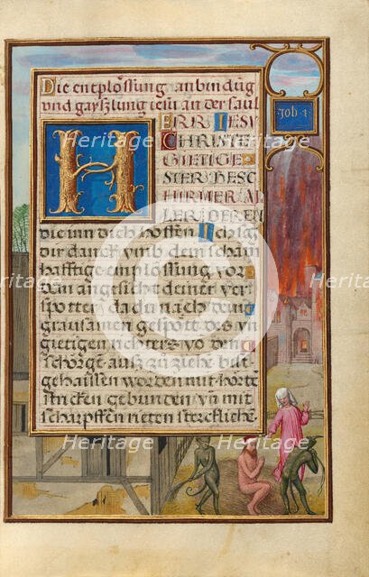 Border with Job Mocked by His Wife and Tormented by Two Devils, about 1525-1530. Creator: Simon Bening.