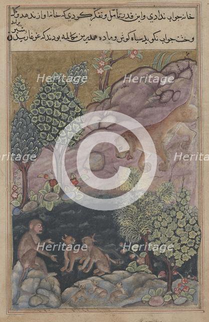 Tuti-Nama (Tales of a Parrot): Tale XXIX, The Lion Returns to His Territory and See…, c. 1560. Creator: Unknown.