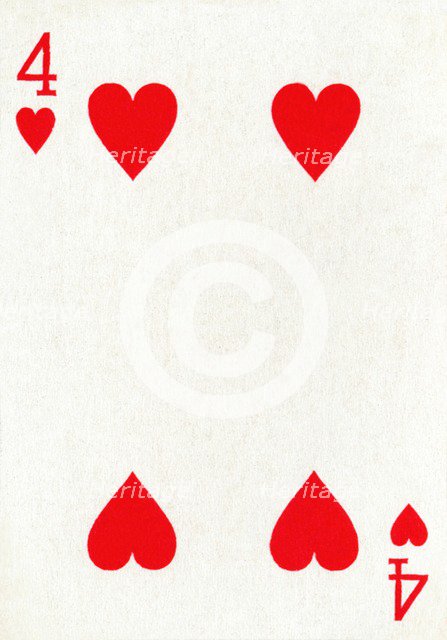 4 of Hearts from a deck of Goodall & Son Ltd. playing cards, c1940. Artist: Unknown.