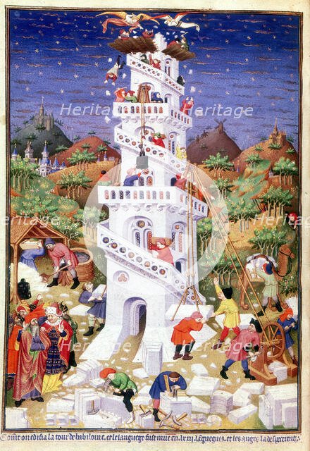 Building the Tower of Babel, 1430-1440. Creator: Master of the Munich Golden Legend.