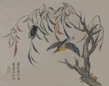 Kingfisher, Cicada, and Willow Tree, 19th century. Creator: Unknown.