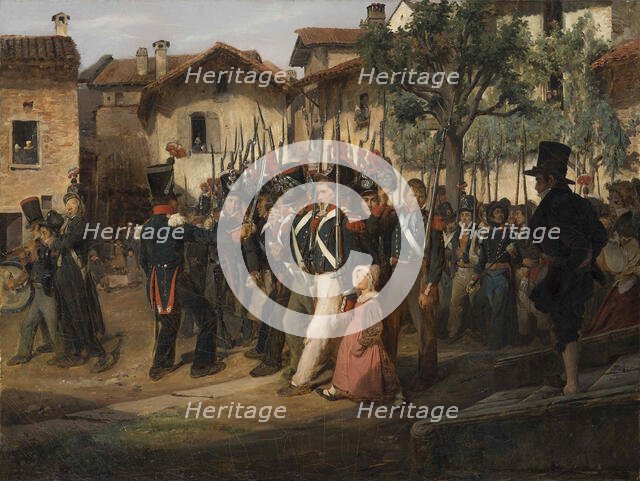 La garde nationale de campagne défilant devant le maire. Creator: Biard, François-August (1798-1882).