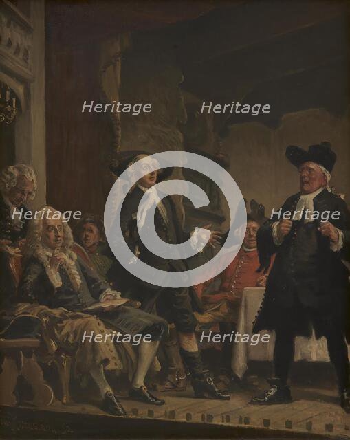 Holberg attends a rehearsal of "Erasmus Montanus", 1892. Creator: Vilhelm Rosenstand.