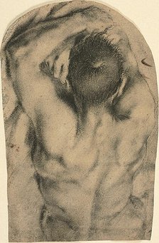 Half-Length Recumbent Male Nude Seen from the Back, c.1590. Creator: Pietro Faccini.