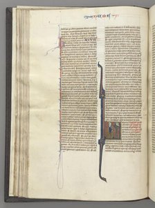 Fol. 46v, Numbers, historiated initial L, Moses with horns, kneeling before God, c. 1275-1300. Creator: Unknown.