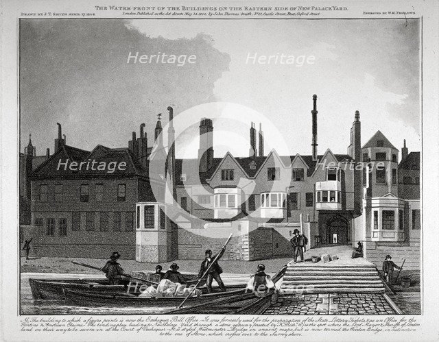 Buildings on the eastern side of New Palace Yard, Palace of Westminster, London, 1808. Artist: William Fellows