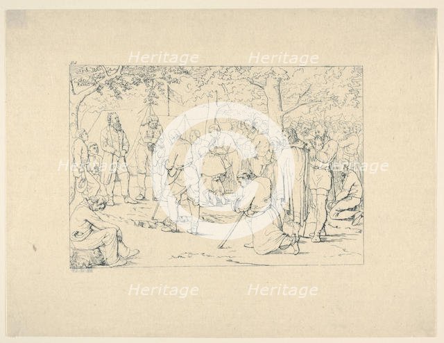 Prayer in Stonewall Jackson's Camp (from Confederate War Etchings), 1861-63. Creator: Adalbert John Volck.