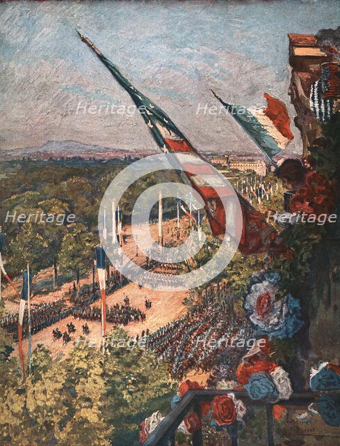 'Le jour de gloire; Depart du Defile Triomphal, Avenue de la Grande-Armee', 1919. Creator: Charles-Jules Duvent.