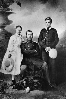 Tsar Alexander II of Russia with his daughter Maria and son Alexei, 1863. Artist: Ivan Fyodorovich Alexandrovsky