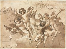 Cupid in the Clouds with Attendant Cherubs, 1757 or after. Creator: Giovanni Domenico Tiepolo (Italian, 1727-1804).